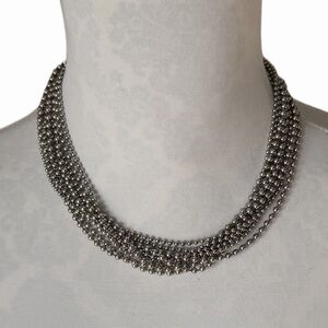Vintage Ellen Kiam Silver Multi-Strand Ball Chain Statement Necklace